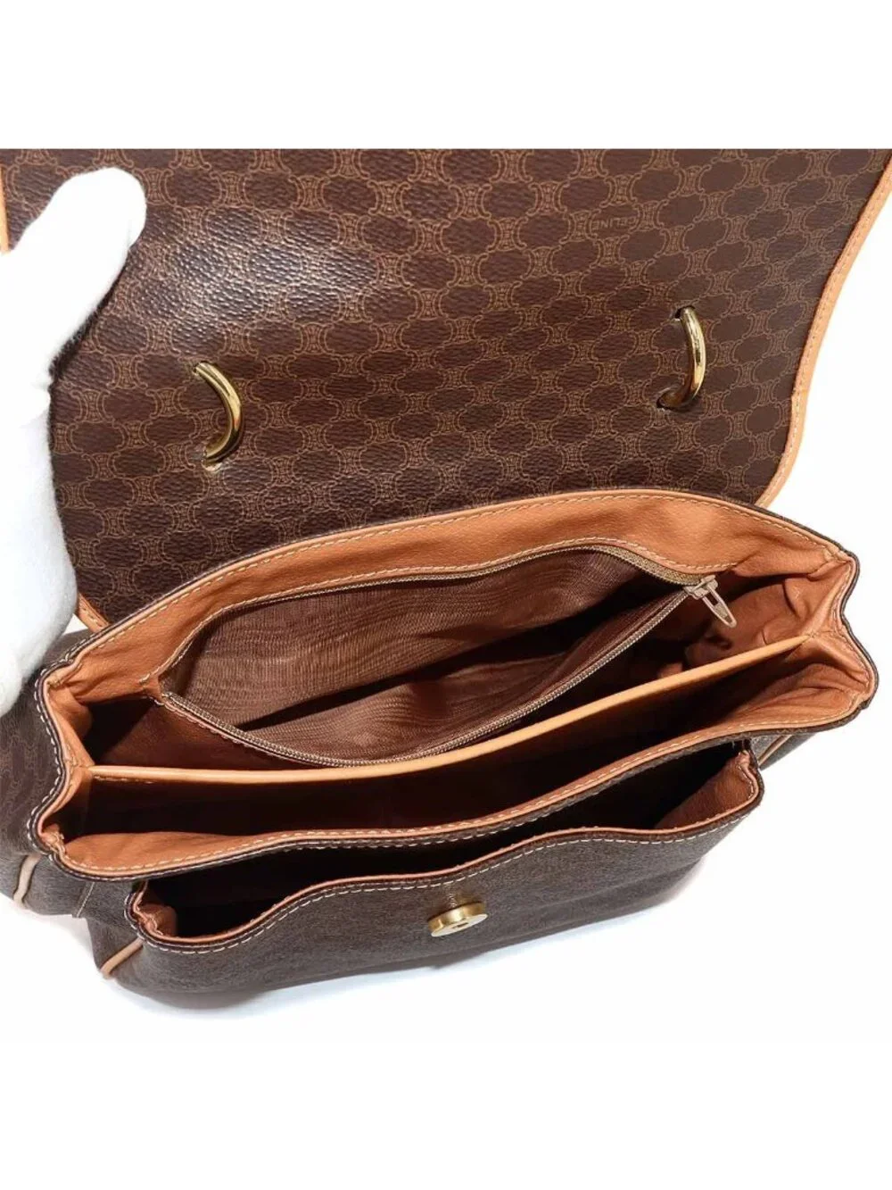 Celine Macadam Hand Bag Leather Brown Gold Vintage